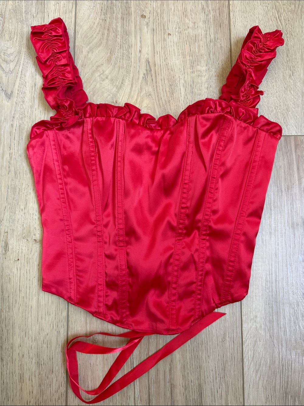 Dolls Kill Red Satin Corset Camisole with Ruffle Straps